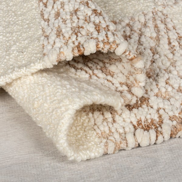 Covor crem/în culoare naturală țesut manual din amestesc de lână 160x230 cm Eric Checkboard – Flair Rugs-image-2