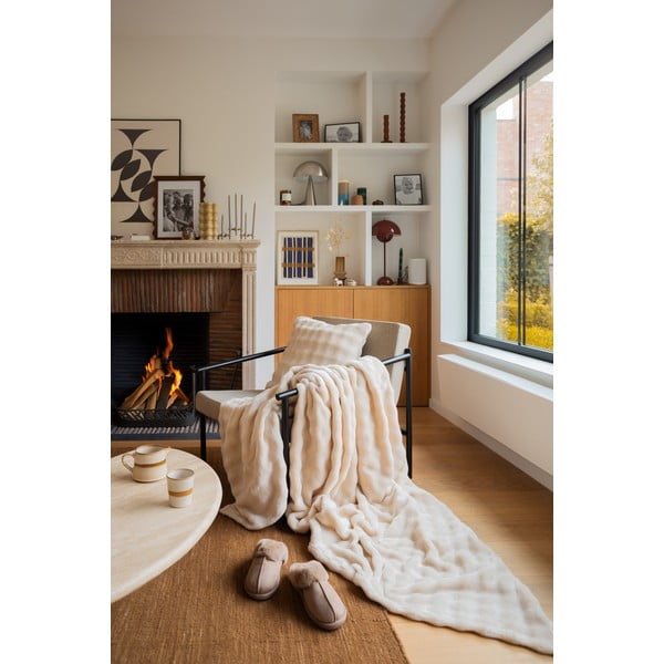 Pătură fildeș din micropluș/cocolino 150x200 cm Wave – Tiseco Home Studio-image-1