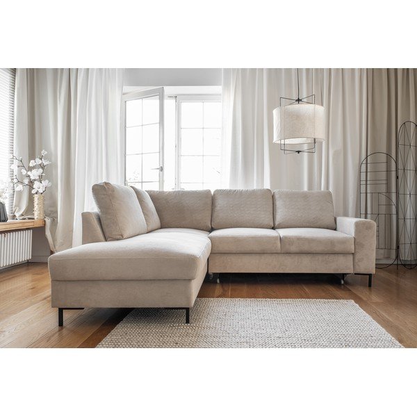 Colțar bej extensibil cu tapițerie din catifea reiată  (cu colț pe partea stângă ) Lofty Lilly – Miuform-image-1