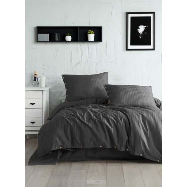 Lenjerie de pat gri închis din bumbac ranforcé pentru pat de o persoană 140x200 cm Como Striped – Mila Home Luxury