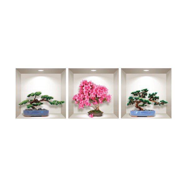 Set 3 autocolante 3D pentru perete Ambiance Natural and Colorful Bonsai-image-1