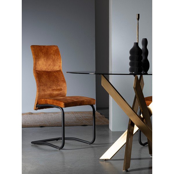 Scaun de dining maro coniac tapițat Thelma – Bizzotto-image-1