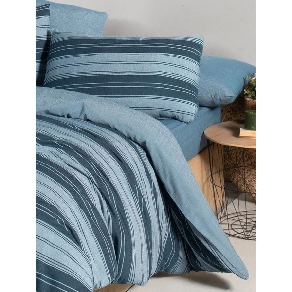 Lenjerie de pat albastră pentru pat dublu/canapea extinsă cu cearceaf inclus/cu 4 piese 200x220 cm Stripes – Mila Home-image-1
