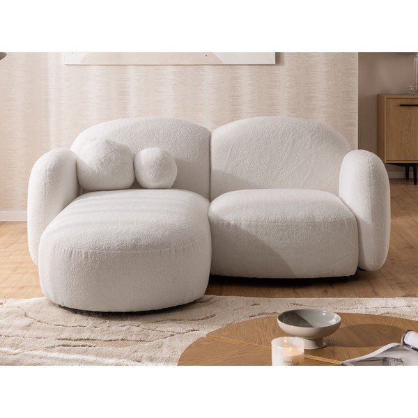 Colțar crem cu tapițerie din țesătură bouclé (cu colț pe partea stângă/cu șezlong) Orbit – Ropez-image-1