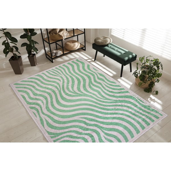 Covor tip traversă verde lavabil 80x200 cm Green Zebra – Vitaus-image-1