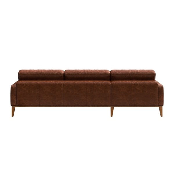 Colțar din piele cu șezlong pe partea dreaptă MESONICA Musso Tufted, maro coniac-image-3