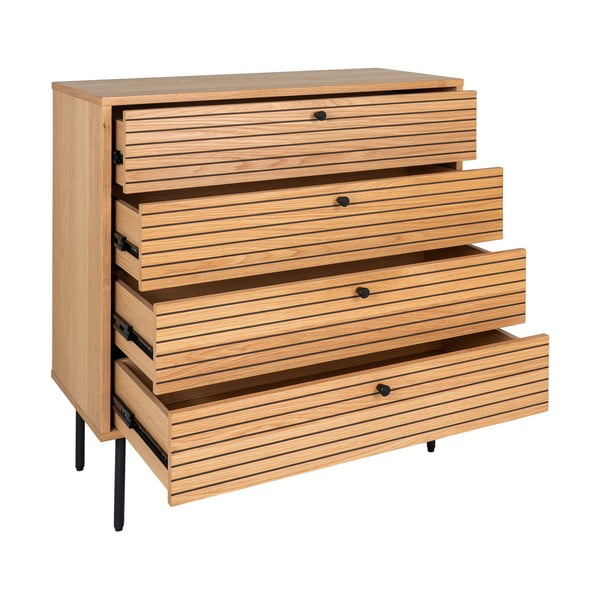 Comodă în culoare naturală înaltă cu aspect de lemn de stejar 80x85 cm Kyoto – House Nordic-image-2