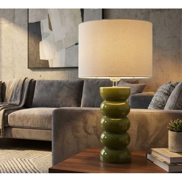 Veioză albă/verde din ceramică cu abajur textil (înălțime 46 cm) Torr – Mauro Ferretti-image-1