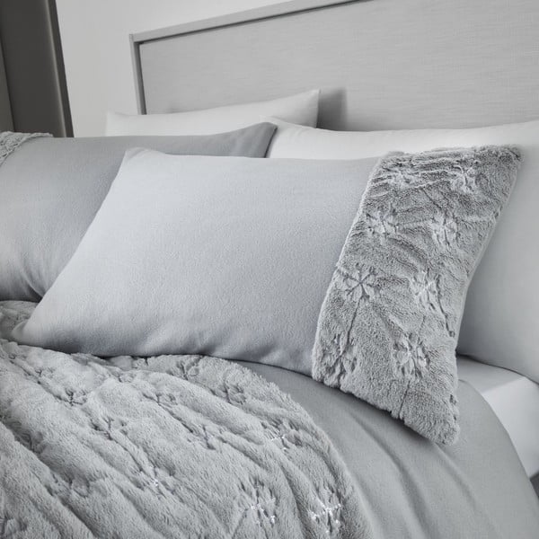 Lenjerie de pat din fleece Catherine Lansfield Snowflake, 200 x 200 cm, gri-image-1