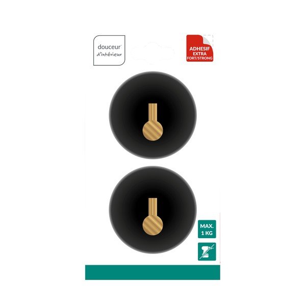 Cârlige negru-mat 2 buc. autoadezive din metal Fixeo – douceur d'intérieur-image-1