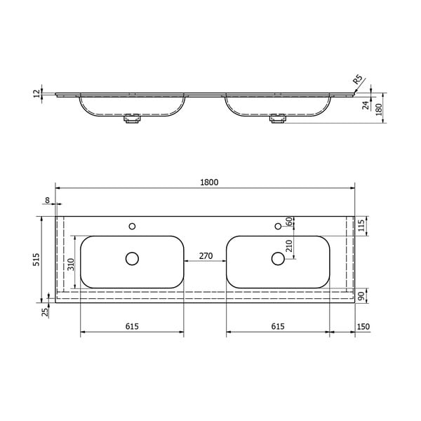 Chiuvetă dublă albă din piatră artificială 180x51,5 cm Aruba – Sapho-image-4