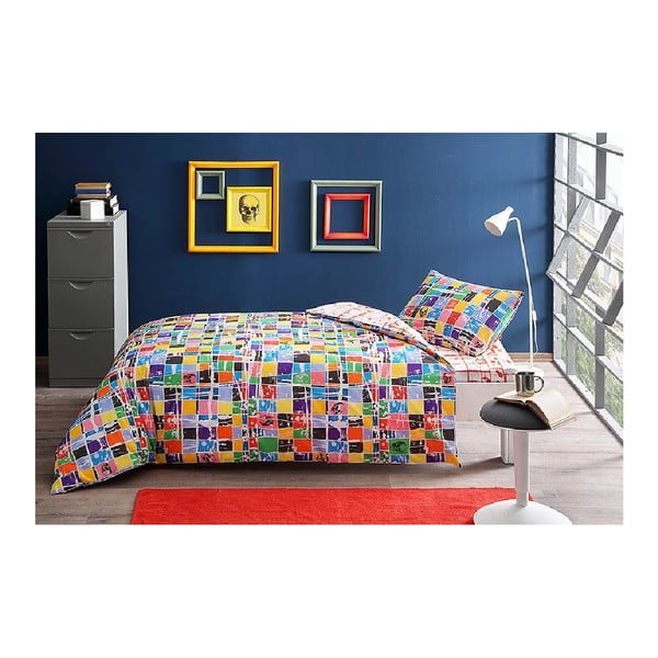 Set lenjerie de pat din bumbac pentru pat de o persoană Ranforce Rainbow Square, 160 x 220 cm