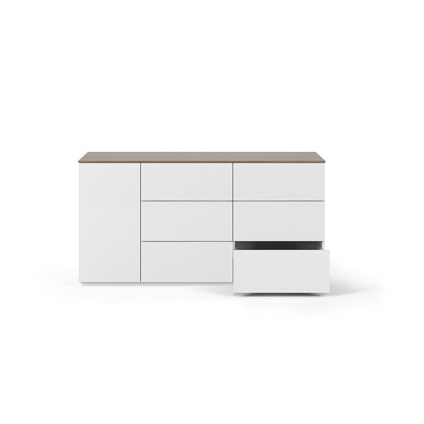 Comodă TV albă și cu blat cu aspect de lemn de nuc cu ușă și 6 sertare Join TemaHome-image-3