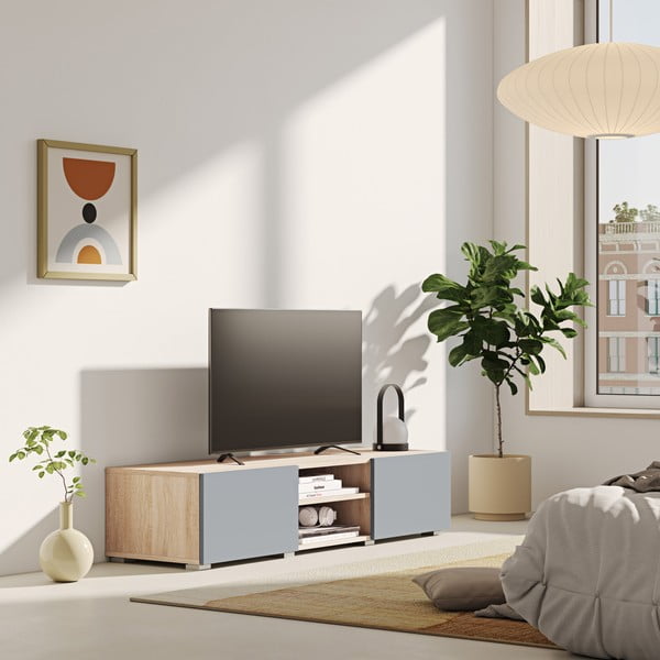 Masă TV gri  cu aspect de lemn de stejar 140x31 cm Podium - TemaHome -image-1