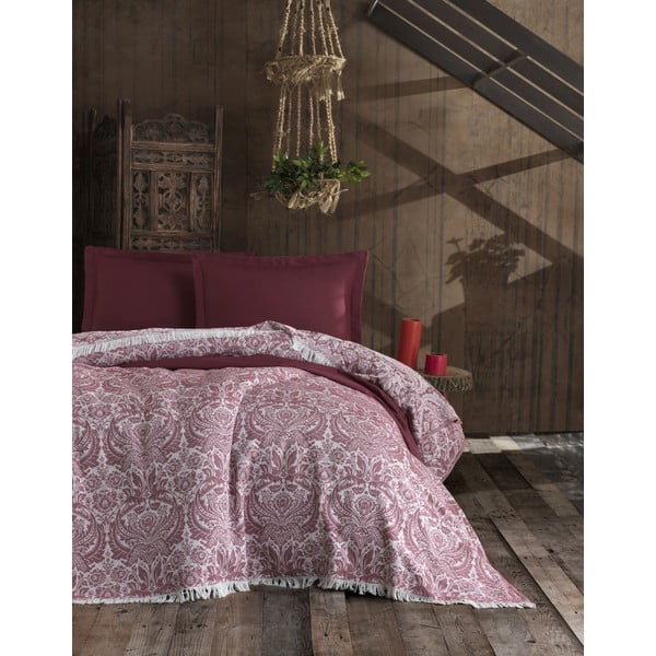 Cuvertură din bumbac matlasat pentru pat dublu EnLora Home Nish Claret Red, 240 x 260 cm, roșu închis