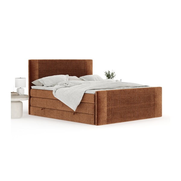 Pat boxspring portocaliu cu spațiu de depozitare 140x200 cm Bergamo – Maison de Rêve-image-3