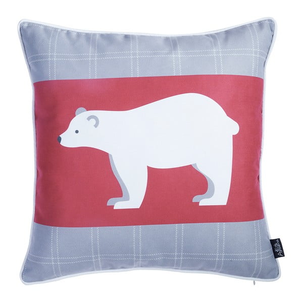 Față de pernă cu model de Crăciun Mike & Co. NEW YORK Honey Polar Bear, 45 x 45 cm, roșu-gri