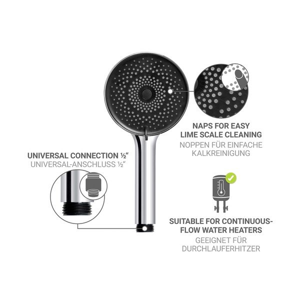 Set de duș argintiu din oțel inoxidabil 70 cm cu duș de mână, cu suport glisant Softwater – Wenko-image-2