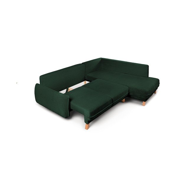 Colțar verde închis extensibil/cu spațiu de depozitare cu tapițerie din catifea reiată  (cu colț pe partea dreaptă/în formă de ”L”) Tori – Bonami Selection-image-2