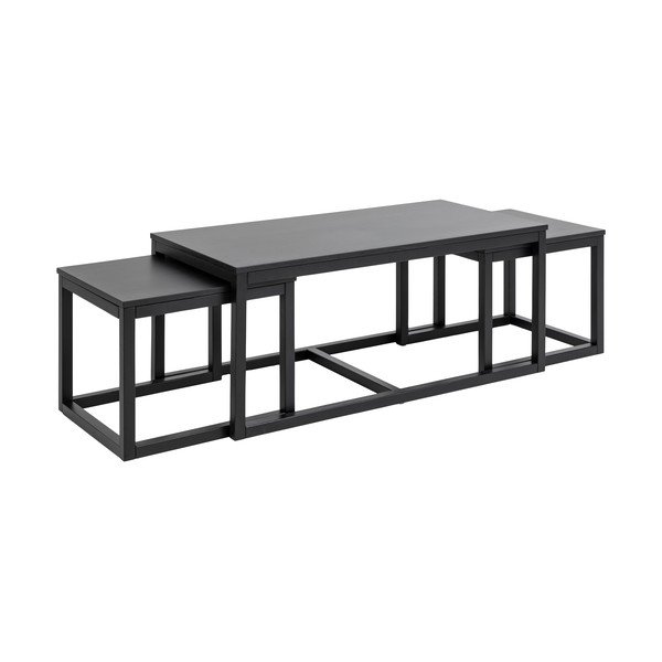 Măsuțe de cafea negre 3 buc. cu blat cu aspect de lemn de stejar 60x120 cm Cornus – Actona