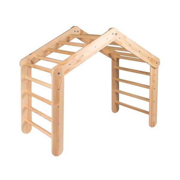 Triunghi Pikler de cățărat în culoare naturală din lemn de pin 112x61x94 cm Montessori – Meowbaby