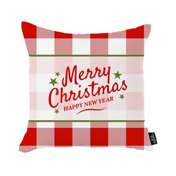 Față de pernă cu model de Crăciun Mike & Co. NEW YORK Merry Christmas and Happy New Year, 45 x 45 cm, alb-roșu