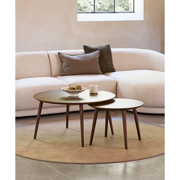 Măsuțe de cafea în culoare naturală 2 buc. rotunde cu aspect de lemn de stejar ø 88 cm Adda – Unique Furniture-image-1