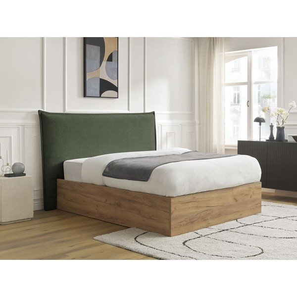 Pat matrimonial verde tapițat/din  placă aglomerată de lemn tapițat cu spațiu de depozitare cu somieră 160x200 cm Charlie – Bobochic Paris-image-3