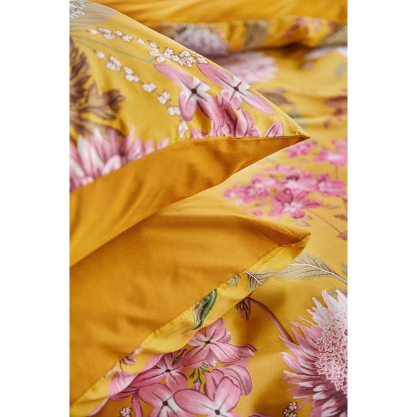 Lenjerie de pat din bumbac satinat pentru pat dublu Bonami Selection Blossom, 200 x 220 cm, ocru-image-3