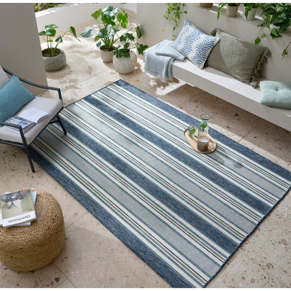 Covor pentru exterior și interior albastru-verde 200x290 cm Roma Stripe – Flair Rugs-image-1