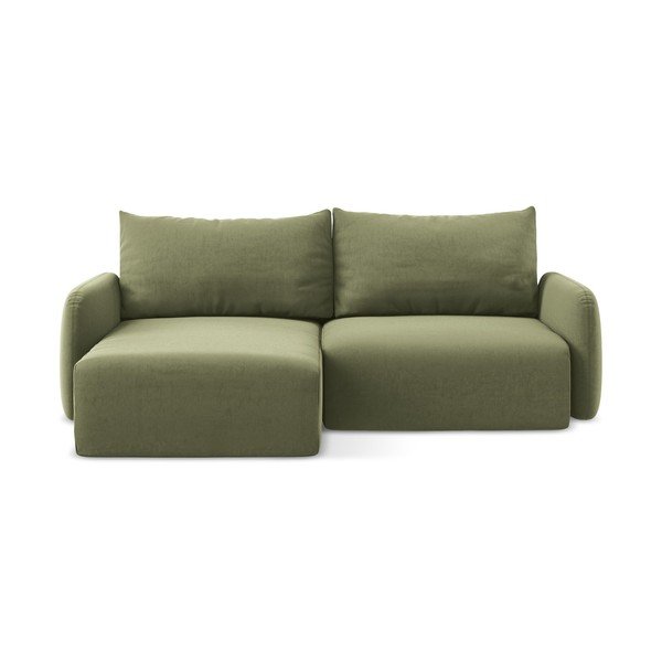 Colțar verde extensibil/cu spațiu de depozitare cu tapițerie din catifea (cu colț pe partea stângă/cu șezlong) Kalena – Makamii