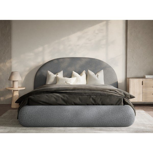 Pat matrimonial gri tapițat cu spațiu de depozitare cu somieră 140x200 cm Maumere – Maison de Rêve-image-4