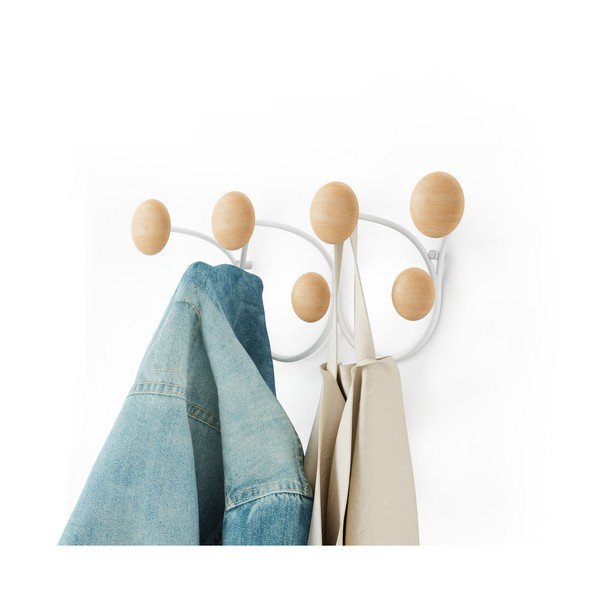 Cuier de perete alb/în culoare naturală din lemn masiv de pin Dotsy – Umbra-image-4