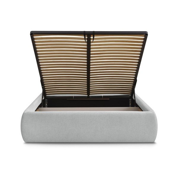 Pat matrimonial gri deschis tapițat cu spațiu de depozitare/fără tăblie cu somieră 160x200 cm Inera – Bobochic Paris-image-4