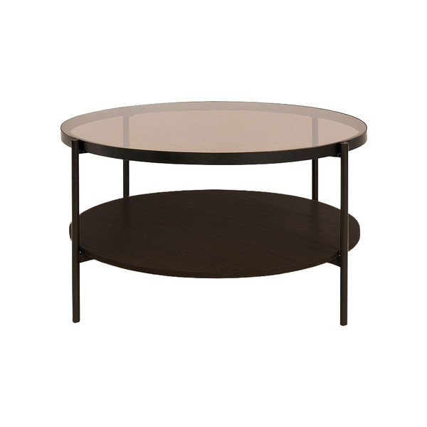 Măsuță de cafea maro rotundă cu blat din sticlă ø 84 cm Hassel – Unique Furniture