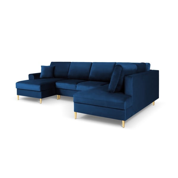 Colțar albastru extensibil, cu spațiu de depozitare cu tapițerie din catifea (cu colț pe partea dreaptă, în formă de "U") Kyoto – Cosmopolitan Design-image-3