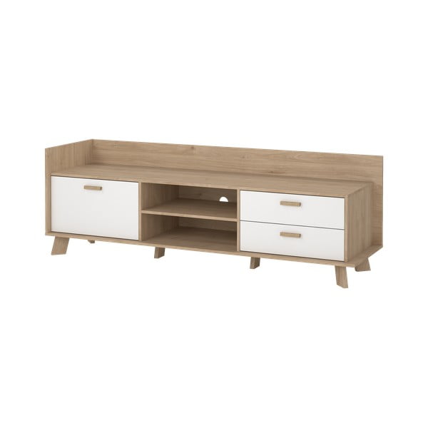 Comodă TV albă-în culoare naturală cu aspect de lemn de stejar 182x62x51 cm Ikast – Tvilum-image-2