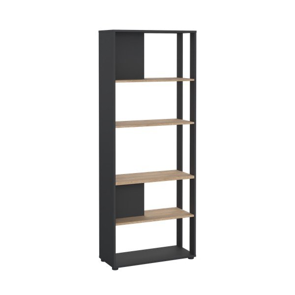 Bibliotecă gri antracit/cu  aspect de lemn de stejar 80x205 cm Sign – Tvilum-image-3