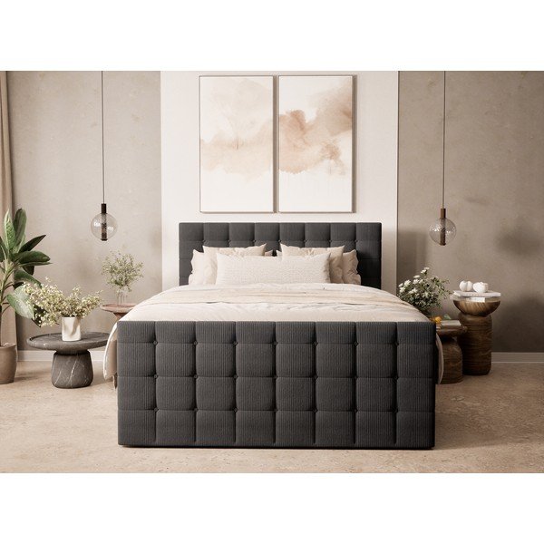 Pat boxspring gri antracit cu spațiu de depozitare 200x200 cm Tasca – Maison de Rêve-image-4