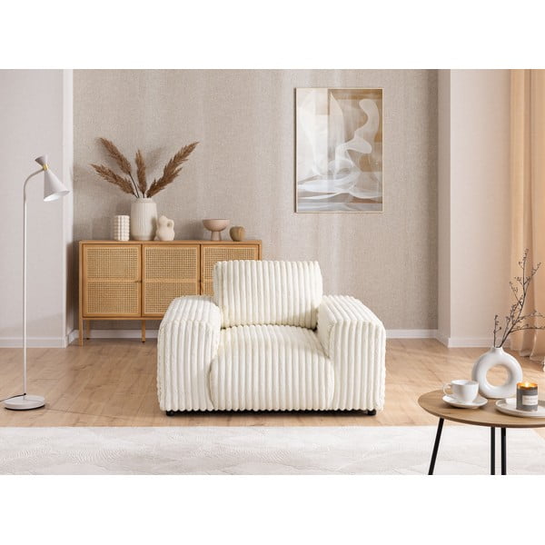 Fotoliu crem cu tapițerie din catifea reiată Justin – Ropez-image-1