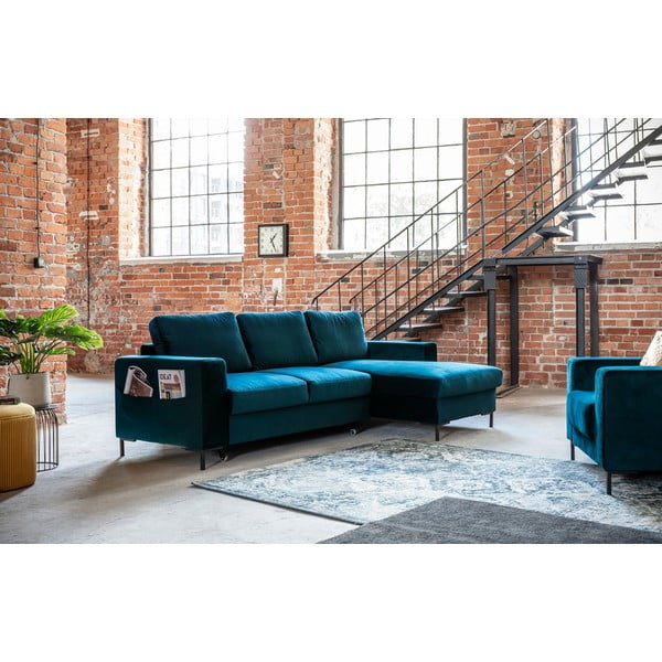 Colțar în culoarea petrolului extensibil cu tapițerie din catifea (cu colț pe partea dreaptă) Lofty Lilly – Miuform-image-3