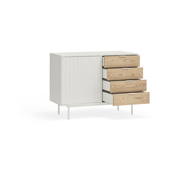 Comodă albă/în culoare naturală joasă cu aspect de lemn de stejar 108x80 cm Sierra – Teulat-image-4