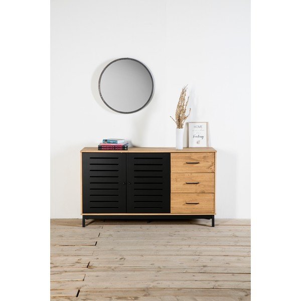 Comodă din lemn cu detalii negre Marckeric Alessia, înălțime 141 cm-image-1