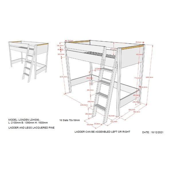 Pat supraetajat pentru copii Vipack Londen, 90 x 200 cm, alb-image-3