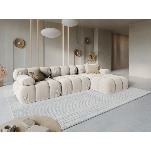 Colțar modular crem cu tapițerie din catifea (cu colț pe partea dreaptă/cu șezlong) – Micadoni -image-1