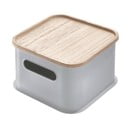 Cutie depozitare cu capac din lemn paulownia iDesign Eco Handled, 21,3 x 21,3 cm, gri