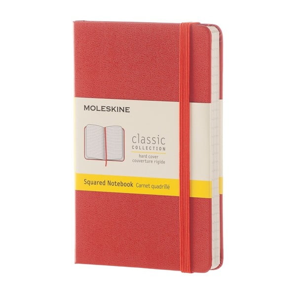 Notebook, mic, roșu coral,  Moleskine Hard, hârtie matematică