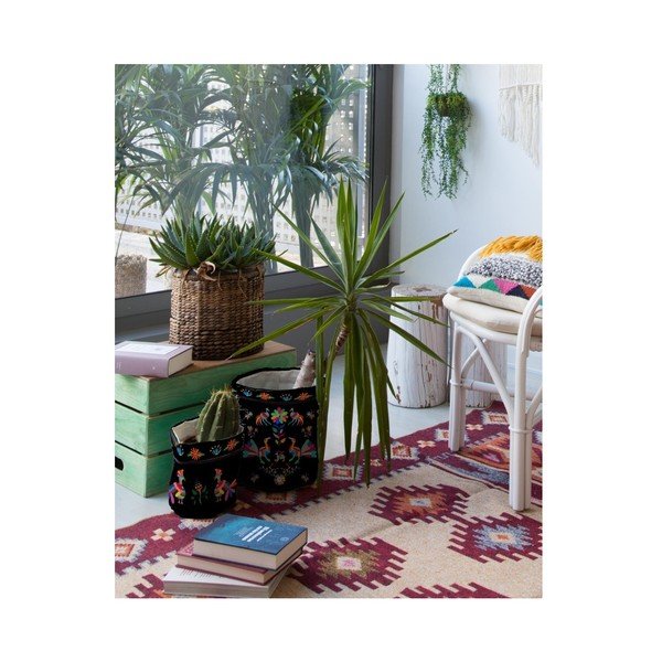 Set 2 huse textile pentru ghivece Madre Selva Animals Otomi Negro-image-1