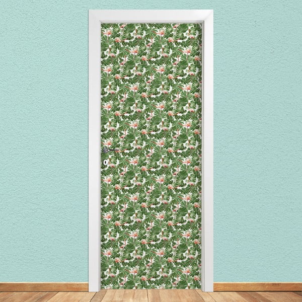 Autocolant pentru ușă LineArtistica Verde e Rosa, 80 x 215 cm