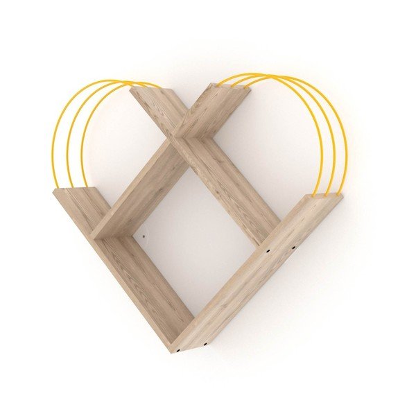 Etajeră suspendată cu aspect de lemn de stejar și detalii galbene Marly-image-3